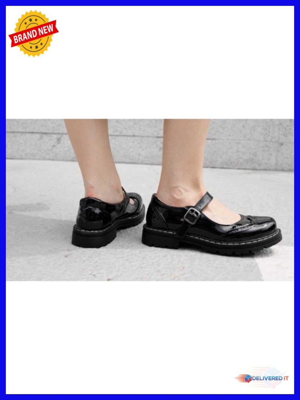 Gothic Mary Jane Oxford Shoes Ankle Tie Round Toe PU - Picture 6 of 6
